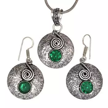 Комплект из подвески с изумрудом для девочек, серьги с покрытием, имитация ювелирных изделий ручной работы