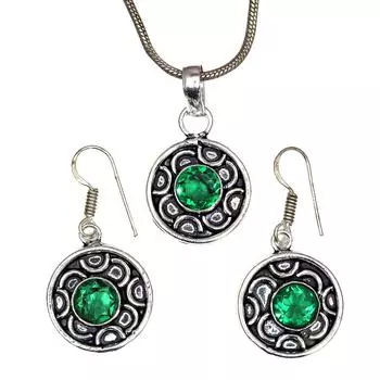 Комплект из подвески с изумрудом для девочек, серьги с покрытием, имитация ювелирных изделий ручной работы