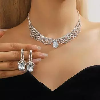 Комплект из полого ожерелья и серег в европейском и американском геометрическом стиле, изысканный комплект из двух предметов: ожерелья и серег, свадебные украшения.