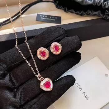 Комплект из позолоченного розового циркония с подвеской Love и серег-игл из серебра 925 пробы RF525 necklace