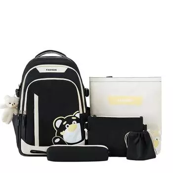 Комплект из пяти рюкзаков, женский рюкзак с принтом медведя, школьный рюкзак контрастного цвета фиолетовый