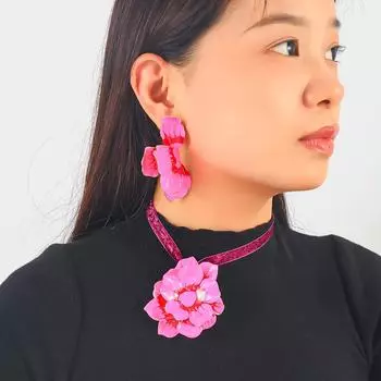 Комплект из разноцветного ожерелья и серег с европейским и американским цветочным узором - женская бижутерия серебряный