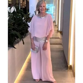 Комплект из рубашки Bata с круглым вырезом и пайетками в цветную полоску и широких брюк для женщин XXXL белый