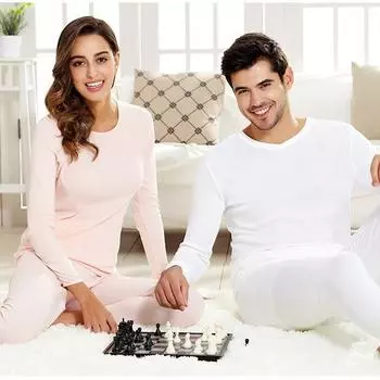 Комплект из рубашки и брюк унисекс Yi Ershuang с V-образным и круглым вырезом, тонкой рубчатой отделкой, длинными рукавами и брюками - однотонная осенняя одежда из хлопка и шерсти M (Men 165/Women 160)