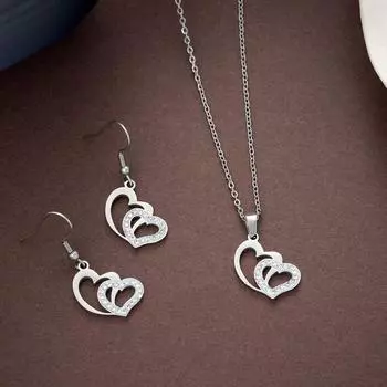 Комплект из серег и ожерелья из нержавеющей стали в форме сердца в стиле хип-хоп с полными камнями CZ, стильные украшения унисекс