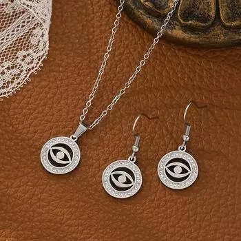 Комплект из серег и ожерелья из нержавеющей стали с дизайном глаз, мистические украшения с фианитами для женщин, смелые символические аксессуары