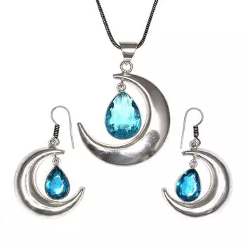 Комплект из серег и подвески ко Дню матери с драгоценным камнем London Blue Topaz