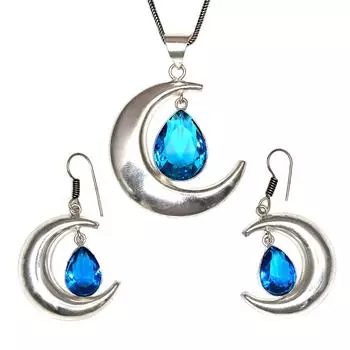 Комплект из серег и подвески ко Дню матери с драгоценным камнем London Blue Topaz