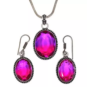 Комплект из серег и подвески ко Дню матери с розовым турмалином