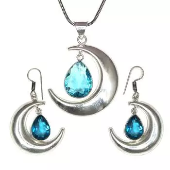 Комплект из серег и подвески ко Дню матери с драгоценным камнем London Blue Topaz