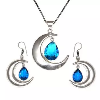 Комплект из серег и подвески ко Дню матери с драгоценным камнем London Blue Topaz