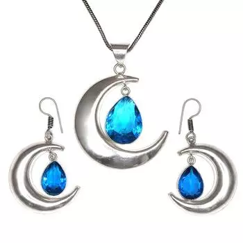 Комплект из серег и подвески ко Дню матери с драгоценным камнем London Blue Topaz