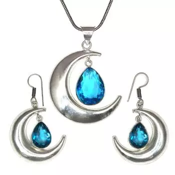 Комплект из серег и подвески ко Дню матери с драгоценным камнем London Blue Topaz