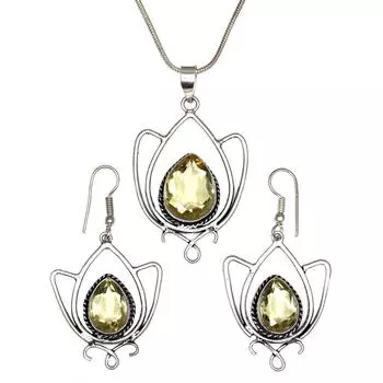 Комплект из серег и подвески ко Дню матери с драгоценным камнем лимонный топаз