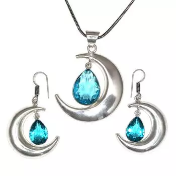 Комплект из серег и подвески ко Дню матери с драгоценным камнем London Blue Topaz