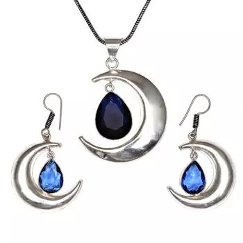 Комплект из серег и подвески ко Дню матери с драгоценным камнем London Blue Topaz