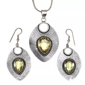 Комплект из серег и подвески ко Дню матери с драгоценным камнем лимонный топаз