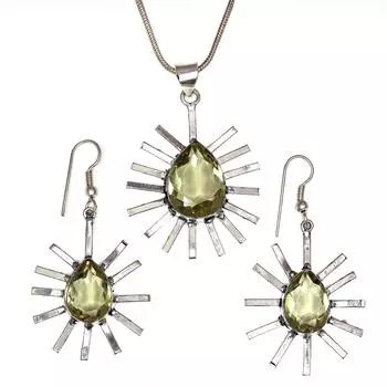 Комплект из серег и подвески ко Дню матери с драгоценным камнем лимонный топаз