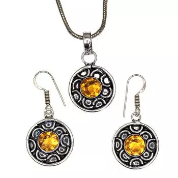 Комплект из серег и подвески на День матери с цитрином и топазом