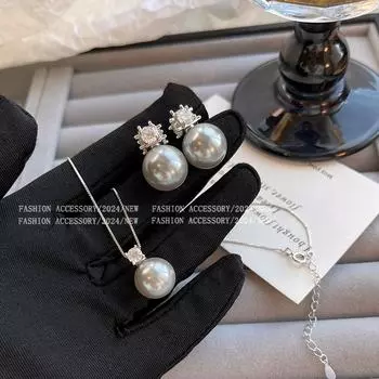 Комплект из сережек и ожерелья с подвеской из жемчуга Xiao Xiangfeng для женщин - серый, белый, сорт 5A RF090 золотой