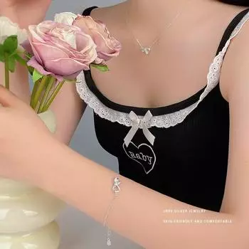 Комплект из серии Sweet Bow, девчачий браслет, легкие роскошные серьги, цепочка на ключицу