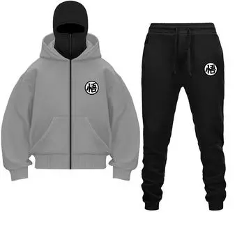 Комплект из шапки, толстовок, брюк, осенне-зимней балаклавы, толстовки с капюшоном, модные хип-хоп-мужские и женские пары, маска для лица, толстовка с капюшоном на молнии S