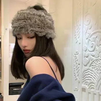 Комплект из шарфа из меха кролика и плюшевой шапки ручной работы — модный осенне-зимний стиль для женщин One size бежевый