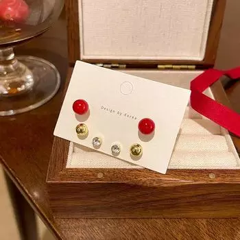 Комплект из шести серег для женщин из серебра 925 пробы с красным жемчугом акации и мини-цирконом A1620 золотой