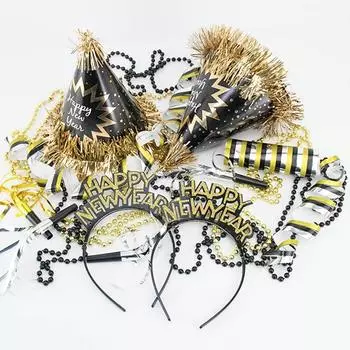 Комплект из шляпы и ожерелья на Новый год 2025: Черно-золотые повязки на голову и развевающиеся драконы