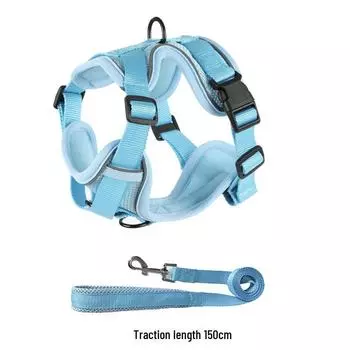 Комплект из светоотражающей дышащей шлейки и поводка для собак мелких и средних размеров L, leash чёрный