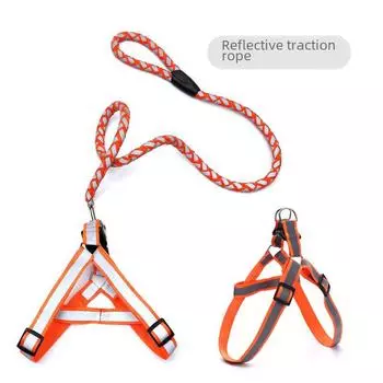 Комплект из светоотражающей плетеной шлейки и поводка для собак 1.0*120CM зелёный