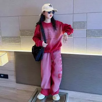 Комплект из свитера и брюк с градиентом для девочек - осень 2024 г., корейский стиль, длинный рукав, свободный крой. 150cm фиолетовый