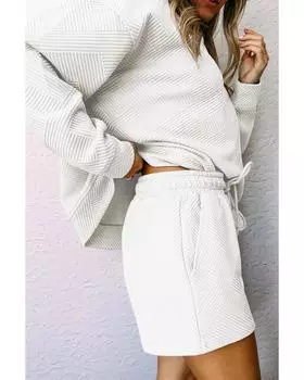 Комплект из текстурированного топа с длинными рукавами и шорт на завязках Azura Exchange M белый