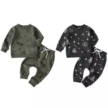 Комплект из толстовки и брюк с принтом динозавра для маленьких мальчиков, комплект из 2 предметов, 0–3 года 80