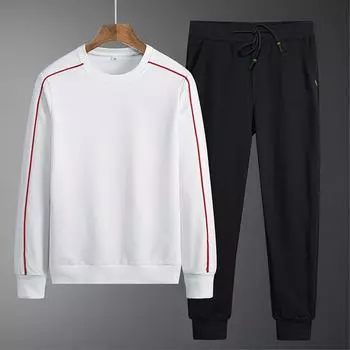 Комплект из толстовок для мужчин, свободные и универсальные повседневные брюки с длинными рукавами, комплект из двух предметов с толстовкой с круглым вырезом XXXXL белый