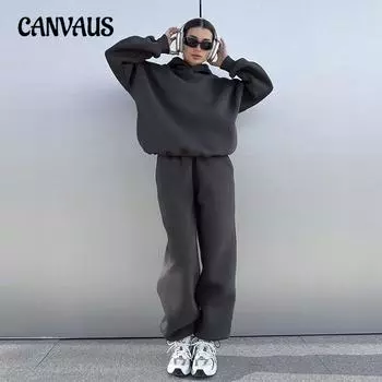 Комплект из толстовок, осенне-зимний женский повседневный, удобный, спортивный стиль, толстовка с капюшоном и штанами, костюм S чёрный