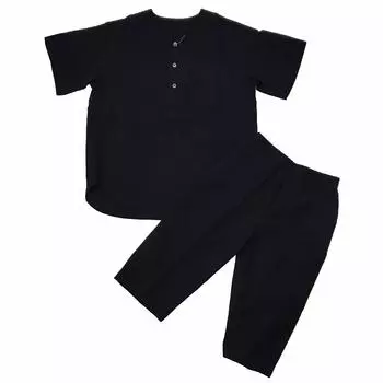 Комплект из топа и низа с коротким рукавом Jinbei с горловиной Henley Neck, изготовлен в Японии, темно-синий, размер L [Edoten], для мужчин тёмно-синий