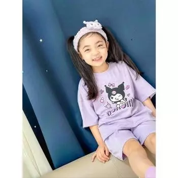 Комплект из топа и низа с персонажами Sanrio, детский летний комплект с короткими рукавами и шортами, популярный персонаж в Корее