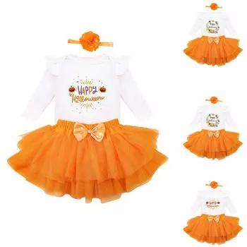 Комплект из трех частей: комбинезон с длинными рукавами и юбка в стиле Хэллоуина 62 оранжевый