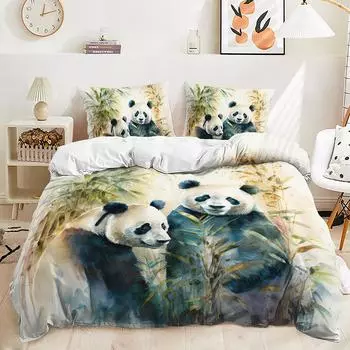Комплект из трех частей стеганого одеяла с изображением панды, комплект постельного белья из двух частей, цифровая печать 135 * 200 (two-piece set) 90g