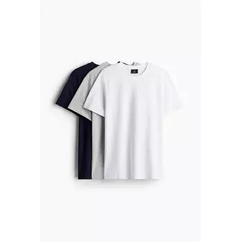 Комплект из 3 футболок HM Regular Fit, серый меланж, темно-синий XS