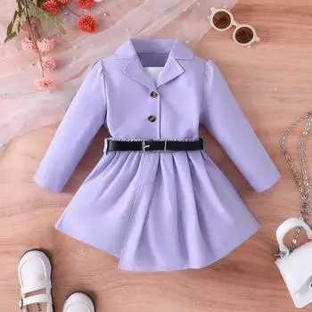 Комплект из трех предметов для девочек: топ с длинными рукавами, короткий жилет, плиссированная юбка на подтяжках 3Y фиолетовый