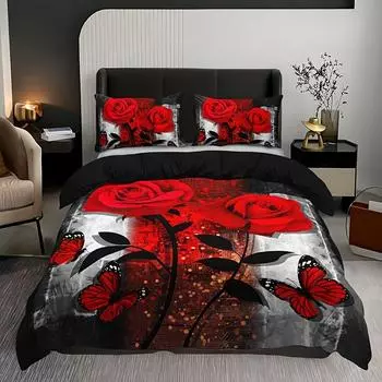 Комплект из трех предметов для кровати Rose Love ко Дню святого Валентина, свадебное одеяло, двухкомпонентная спальня EU single 135*200