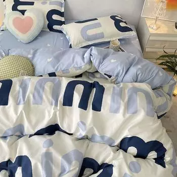 Комплект из трех предметов Fresh Blue Letters Nordic Simple, комплект из четырех предметов: простыни и пододеяльники 1.2m bed