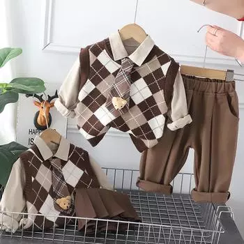 Комплект из трех предметов: галстук и свитер в студенческом стиле для мальчиков (0-5 лет) 120 cm