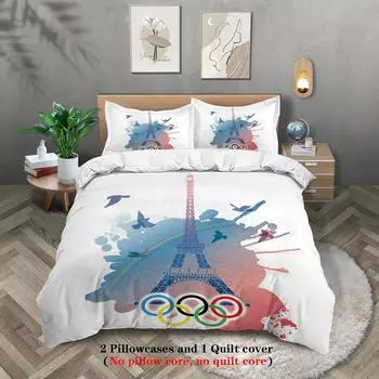 Комплект из трех предметов из полиэстера, постельное белье с цифровой печатью Five-Ring Paris, пододеяльник 135x200cm