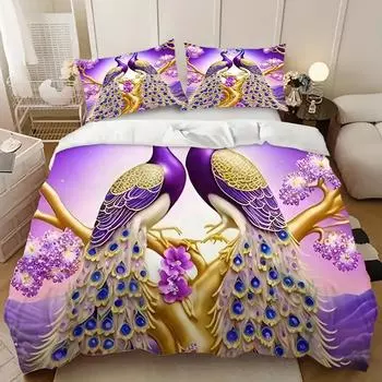Комплект из трех предметов с 3D цифровой печатью, Пододеяльник, Простыня, Наволочка 135cm * 200cm (three-piece set)