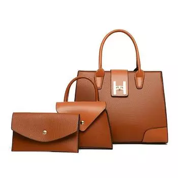 Комплект из трех предметов с пересечением границы, женская сумка 2024 года, новая модная европейская и американская винтажная сумка на плечо с узором личи, минималистичная сумка