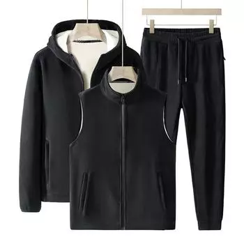 Комплект из трех предметов: зимняя австралийская флисовая толстовка с капюшоном, мужской кардиган, флисовая куртка, спортивные штаны с толстым флисом, размер Plus Extra Large 8XL