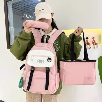 Комплект из трех рюкзаков, контрастных цветов, большой емкости, школьный рюкзак для студента, женский рюкзак с сумкой для ручки чёрный